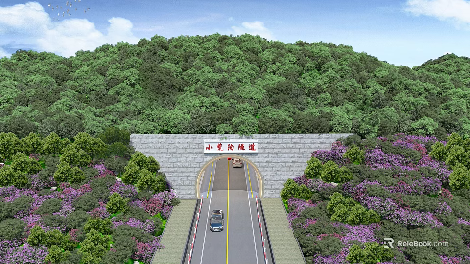 Muwangang Bridge Scenic View With Green Hills Lush Vegetation And Road Vehicles 3d model 