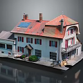 Traditional Style House With Red Roof Solar Panels White Walls And Red Shutters