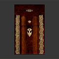 Elegant Red Weapon Storage Box With Intricate Gold Decorations And Classic Design