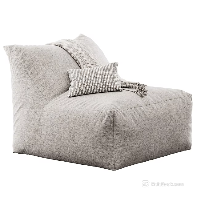 Comfortable Gray Bean Bag Chair With Soft Pillow And Cozy Blanket 3d model