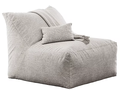 Comfortable Gray Bean Bag Chair With Soft Pillow And Cozy Blanket 3d model