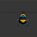 Modern Yellow And Blue Helicopter With Shiny Rotor On Dark Reflective Background