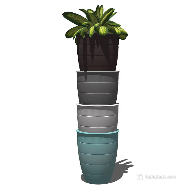 Bonsai Potted Plant With Stacked Planters And Lush Green Foliage 3d model 
