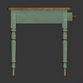 Vintage Dining Table With Green Turned Legs And Wooden Patina Top