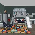 House Shaped Bunk Bed With Slide Desk And Storage Cabinets In Kids Room