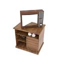 Vintage Television on Wooden TV Stand with Open Shelves and White Spherical Decor