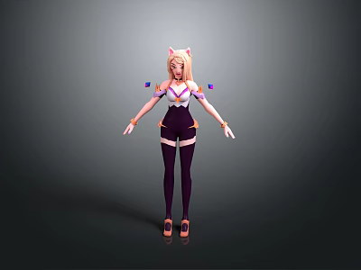 Anime Style Female 3D Character With Cat Ears Purple Outfit Black Leggings Pink Shoes 3d model