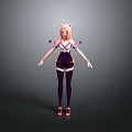 Anime Style Female 3D Character With Cat Ears Purple Outfit Black Leggings Pink Shoes