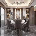 Modern Dining and Living Room Interior With Marble Surfaces Decorative Sculpture And Contemporary Furniture