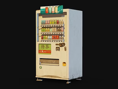 Old Beverage Vending Machine With Various Drinks And Green Tea Price Tag 3d model