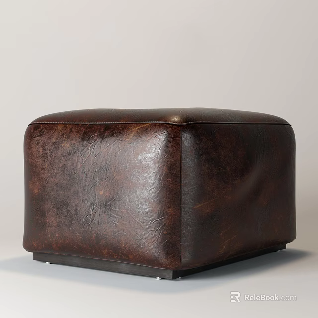Brown Leather Square Sofa Stool With Modern Design And Comfortable Seat 3d model 