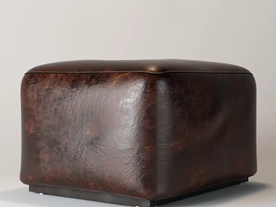 Brown Leather Square Sofa Stool With Modern Design And Comfortable Seat 3d model