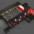 Indoor Dining Space Layout With Arranged Tables Red Pathway And Blue Lighting 3d model