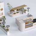 Modern Table And Chair Set With Round Tables Long Benches And Plant Decor In Café