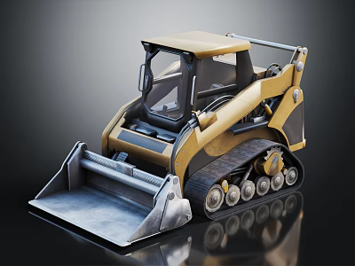 Yellow Skid Steer Loader With Tracks Front Bucket And Enclosed Cab 3d model