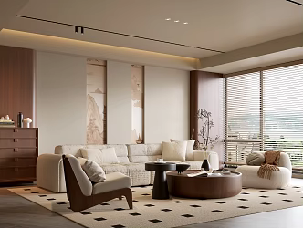 Modern Style Living Room Antique Living Room Sofa Coffee Table Combination Leisure Sofa Chair Jewelry Background Wall 3d model