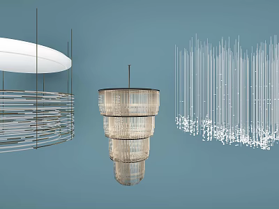 Modern Chandelier Designs Featuring Layered Rings and Vertical Crystal Rod Structures 3d model