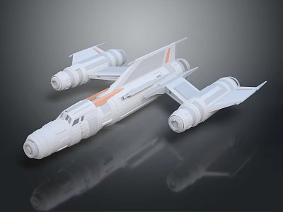 White Spaceship 3D Model Featuring Orange Stripes Twin Engines Aerodynamic Design For Space Exploration 3d model