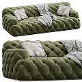 Green Tufted Sectional Sofa With Decorative Pillows And Soft Blanket 3d model