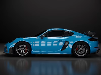 Blue Shiny Sports Car With Sporty Design Rear Spoiler And Alloy Wheels 3d model