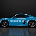 Blue Shiny Sports Car With Sporty Design Rear Spoiler And Alloy Wheels