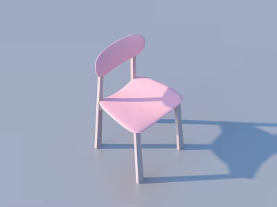 Pink Single Chair with Simple Backrest and Seat on Light Blue Background 3d model