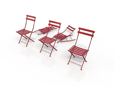 Red Folding Patio Chairs With Metal Frame Striped Seats Outdoor Furniture 3d model