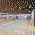 Spacious Fitness Studio Interior With Colorful Yoga Mats Wooden Floor And Exercise Barre