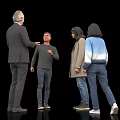 Four People Talking And Gesturing In Different Outfits On Simple Black Background 3d model