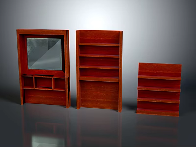 Wooden Furniture Set Including Mirror Cabinet And Various Size Bookshelves 3d model