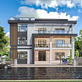 Modern Detached Villa Exterior Design With Two Story Structure Lawn Trees And Car On Driveway