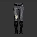 Distressed Gray Jeans With Leather Belt And Knee High Combat Boots