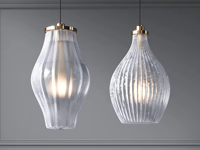 Glass Pendant Lights With Gold Metal Accents And Textured Illuminated Surfaces 3d model