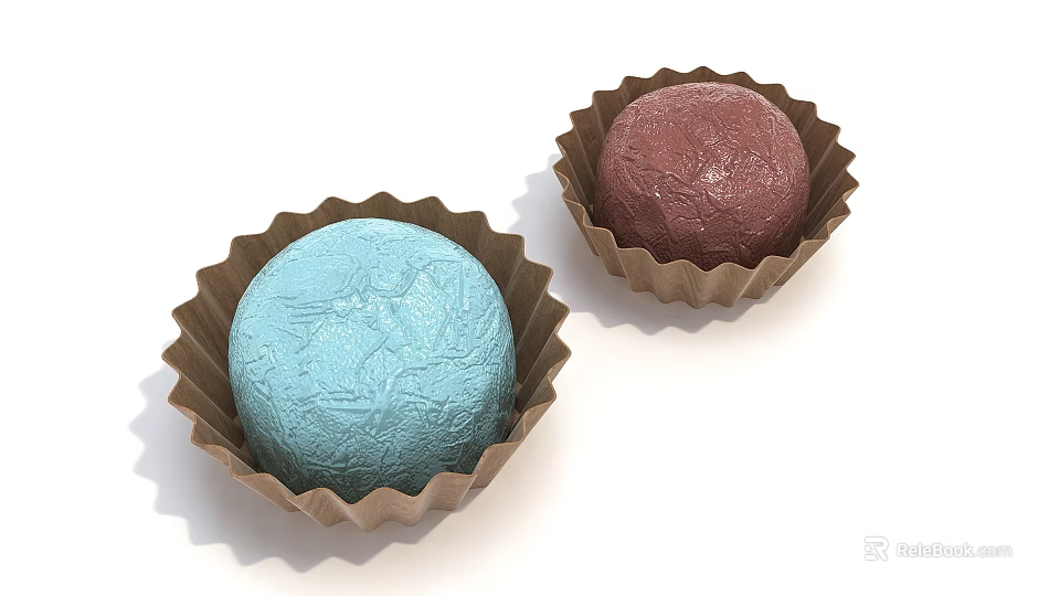 Light Blue and Pink Chocolate Truffles in Paper Holders with Patterned Surface 3d model 