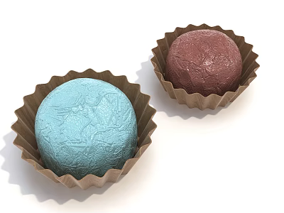 Light Blue and Pink Chocolate Truffles in Paper Holders with Patterned Surface 3d model