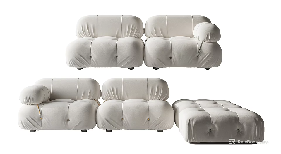 Modern Two Seater Sofa With Plush Tufted Design Soft Fabric Upholstery And Modular Sections 3d model 