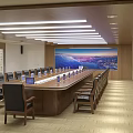 Modern Conference Room Interior With Long Table Black Chairs Tablets And Large Screen 3d model