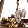 Romantic Valentine's Day Wooden Cart Decor With Pink Bouquet And Candies Desserts Drink Glasses