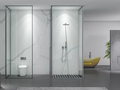 Modern Shower And Sauna Interior Design With Marble Walls Glass Enclosure And Bathtub 3d model