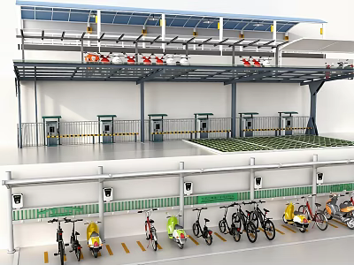 Outdoor Bicycle And Electric Bike Parking Canopy With Charging Stations And Secure Racks 3d model