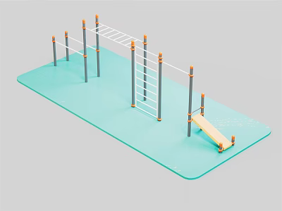 Multi Functional Sports Equipment With Climbing Ladder Balance Ramp And Blue Mat 3d model