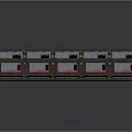 Electrical Switchgear Cabinets Multiple Gray Units With Red Lines Arranged In Row With Control Panels