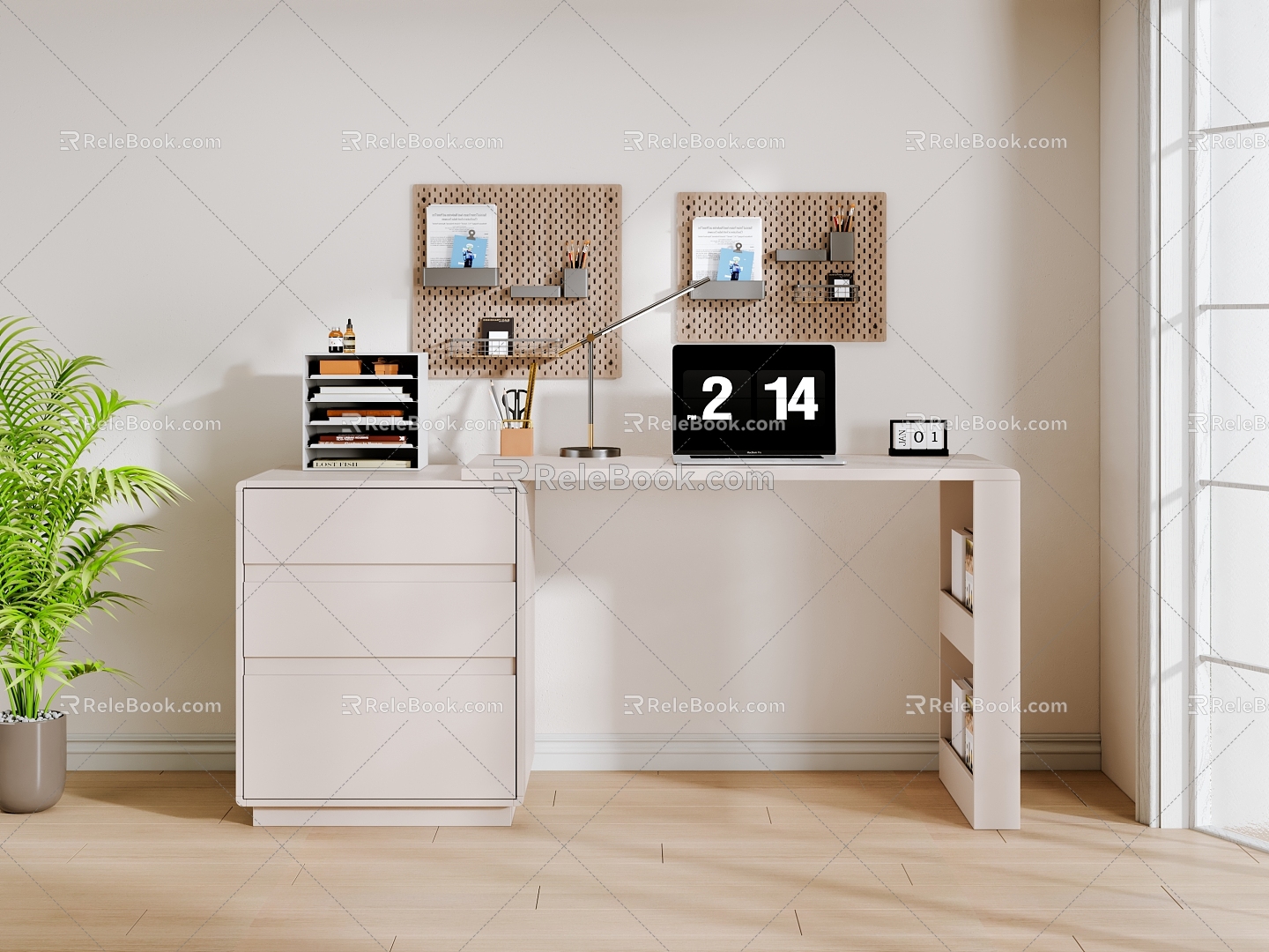 Modern Cream Style Desk 3d model