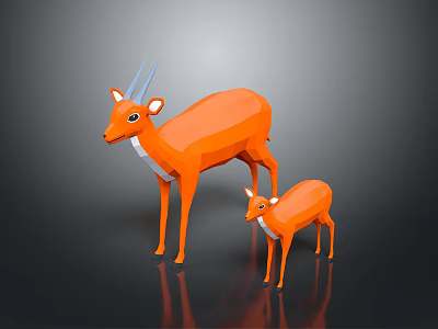 Two Orange Antelopes in Low Poly Style Mother and Baby 3D Rendering 3d model