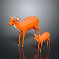 Two Orange Antelopes in Low Poly Style Mother and Baby 3D Rendering 3d model