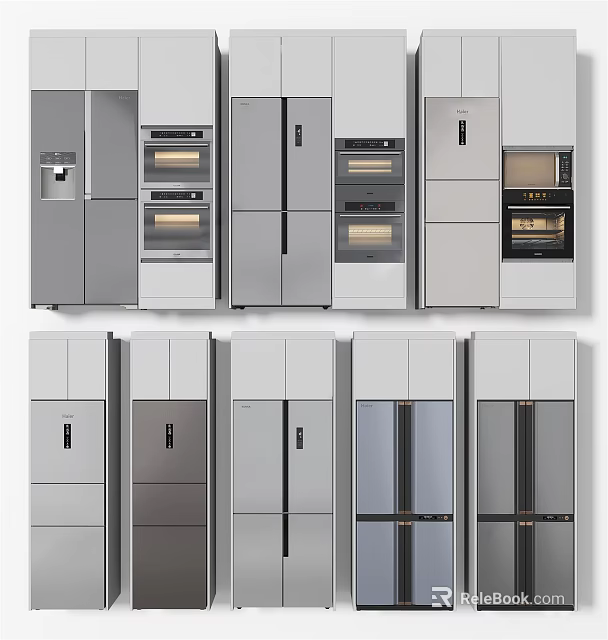 Modern Various Style Refrigerators And Freezers With Sleek Metallic Finish And Multi Door Designs 3d model 