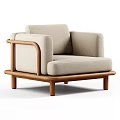 Comfortable Modern Single Sofa With Light Beige Fabric And Wooden Frame Design