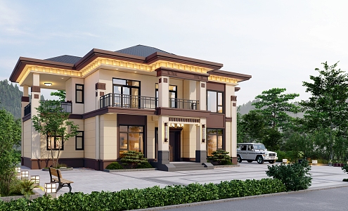 New Chinese style single-family villa 3d model