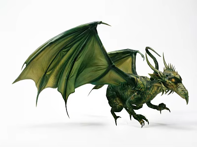 Green Dragon Doll With Detailed Wings Horns Claws and Realistic Design 3d model