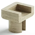Minimalist Beige Stone Square Side Table With Solid Column Base Design
